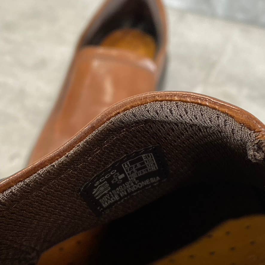 ECCO Men's Cognac Leather Helsinki 2 Apron-Toe Slip-On Loafers SZ 7/7.5