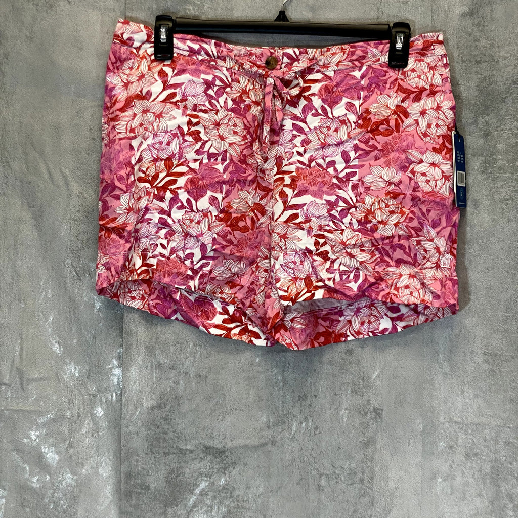 CARIBBEAN JOE Women's Hot Pink Tropical Floral Print Waist Tie Shorts SZ L
