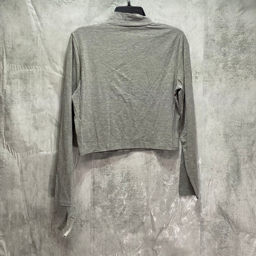 KINGSTON GREY Junior's Grey Long Sleeve Turtleneck Crop Top SZ L