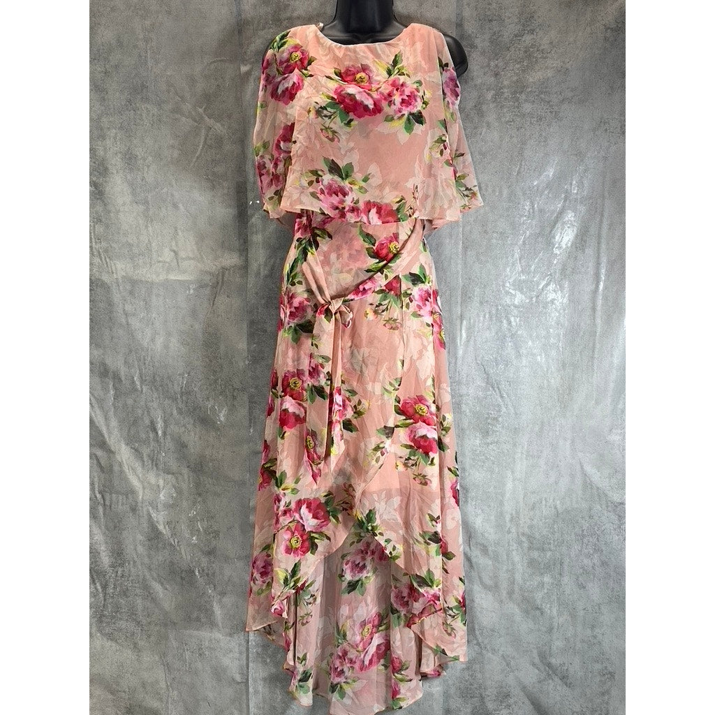 JESSICAS HOWARD Women's Petite Blush Floral Print Short Split Sleeve Tie Waist