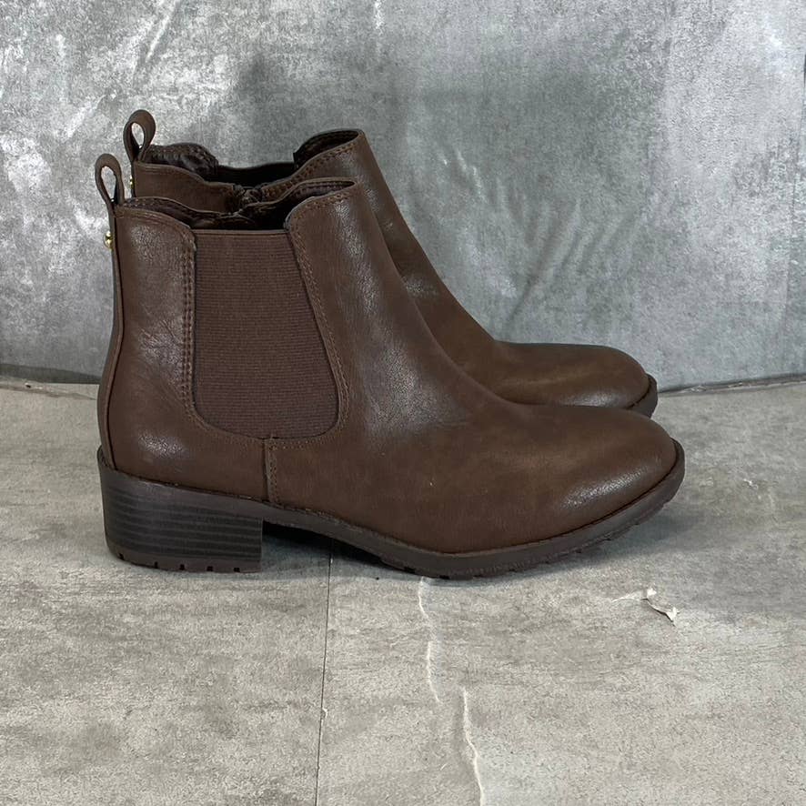 STYLE & CO Women's Brown Smooth Gladyy Side-Zip Block-Heel Ankle Boots SZ 6.5