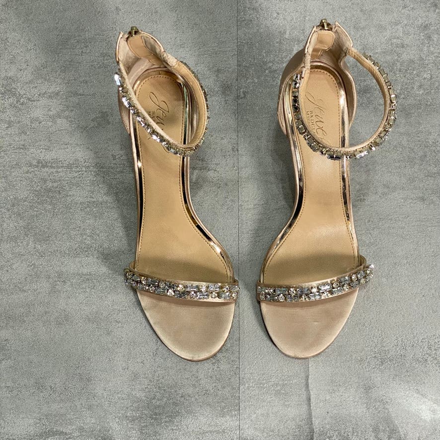 JEWEL BADGLEY MISCHKA Champagne Satin Campbell Embellished High Heel Sandals SZ 7.5