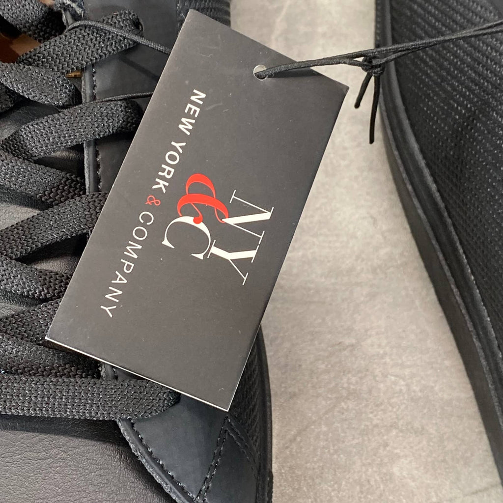 NEW YORK & COMPANY Men's Black Faux-Leather Cooper Low-Top Sneakers SZ 11