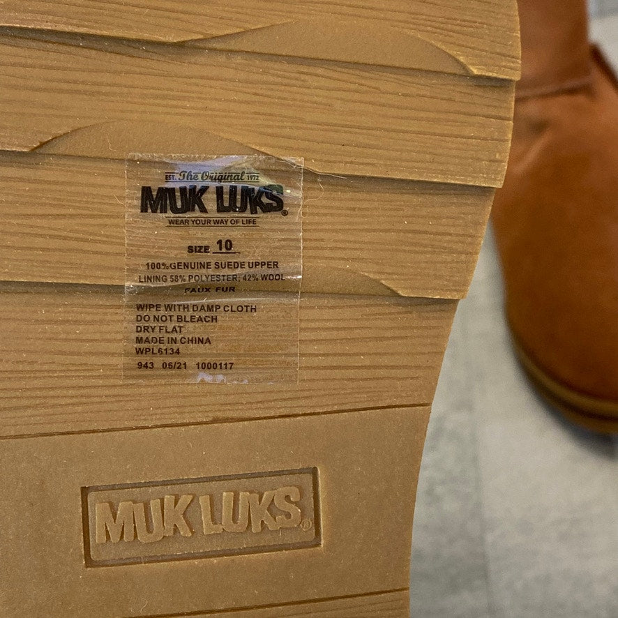 MUK LUKS Cognac Suede Ziggy Memory Foam Rodeo Pull-On Boots SZ 10