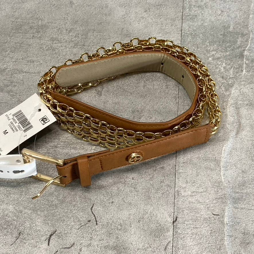 GIANI BERNINI Women's Cognac Faux-Leather Metal Link Belt SZ M