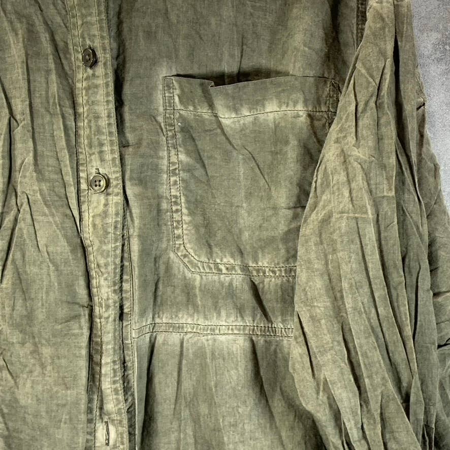 BDG URBAN OUTFITTERS Women's Olive Dye Cotton Button-Up Long-Sleeve Shirt SZ S