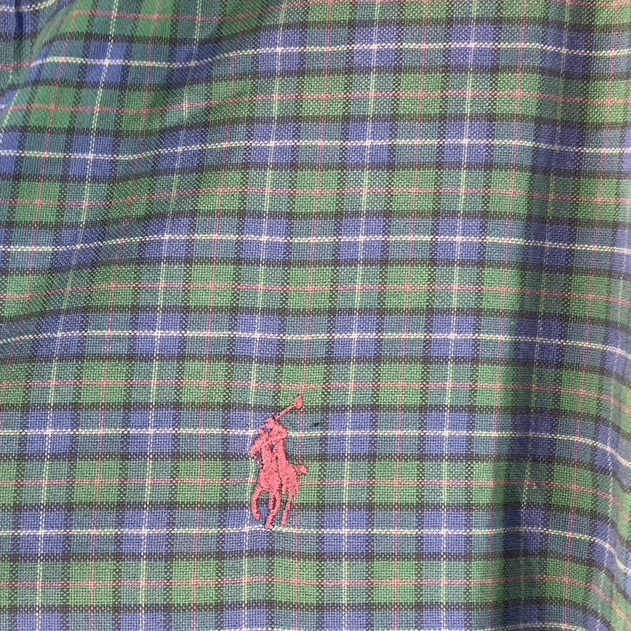 RALPH LAUREN Men's Green Plaid Classic-Fit Button-Up Long-Sleeve Shirt SZ M