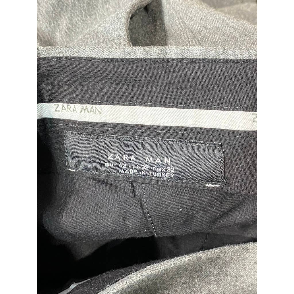 ZARA MAN Men's Heathered Gray Flat-Front Dress Pants SZ 32