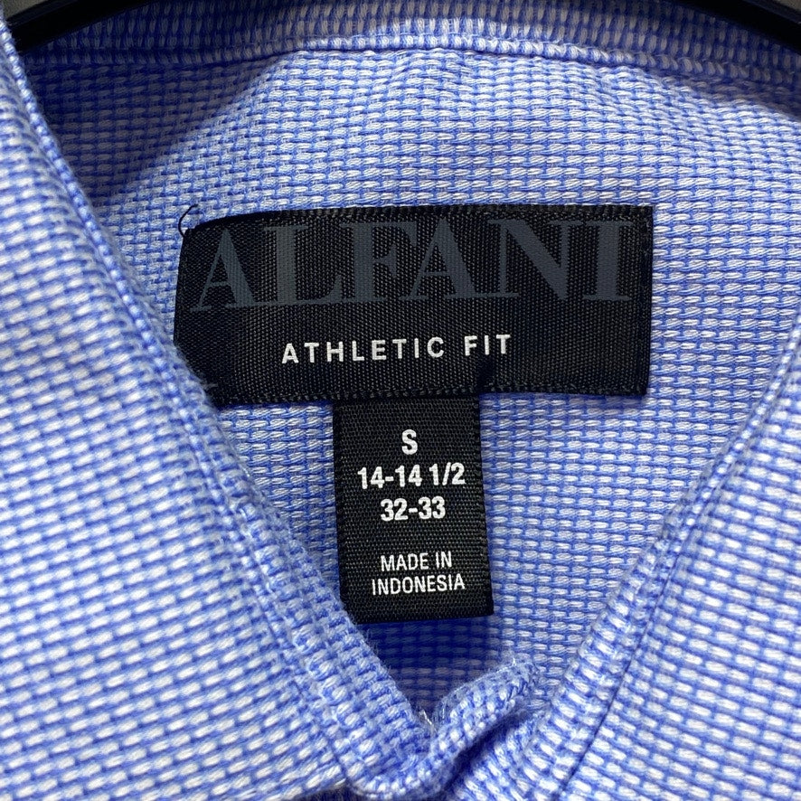 ALFANI Blue Athletic Fit Performance Stretch Twill Textured Long Sleeve Dress Shirt SZ S 14-14.5(32/33)