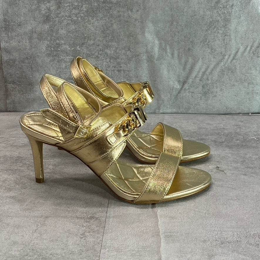 MICHAEL MICHAEL KORS Women's Pale Gold Blaine Ankle Strap Chain Dress Sandals SZ 6