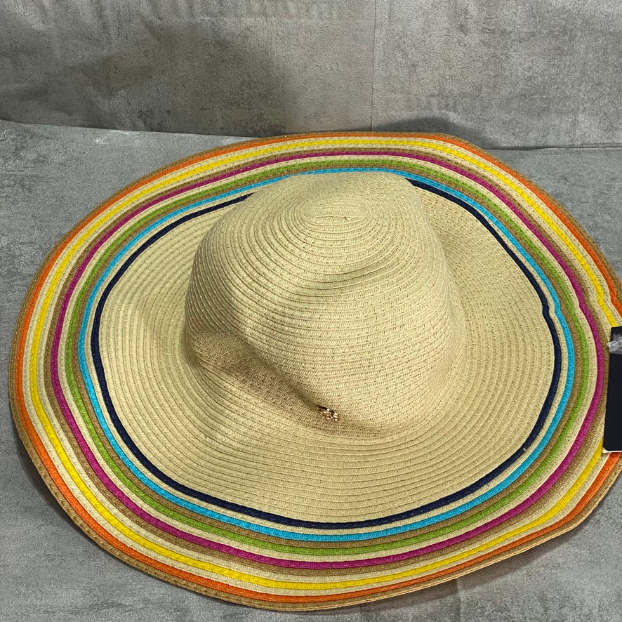 ADRIENNE VITTADINI Multicolor Striped Brim Straw Sun Hat SZ OS