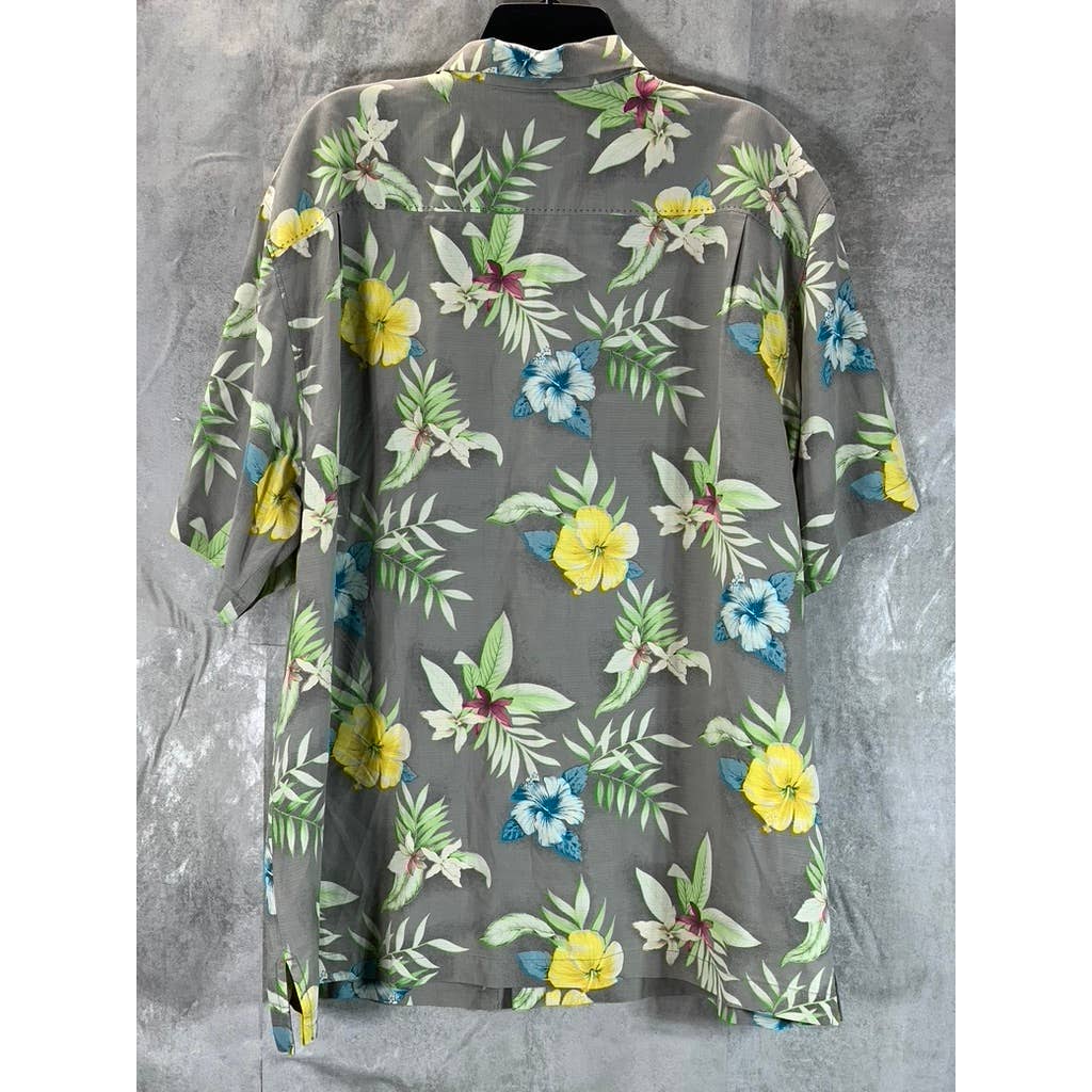 TOMMY BAHAMA Men's Grey Original-Fit Floral-Print Button-Up Silk Shirt SZ XL