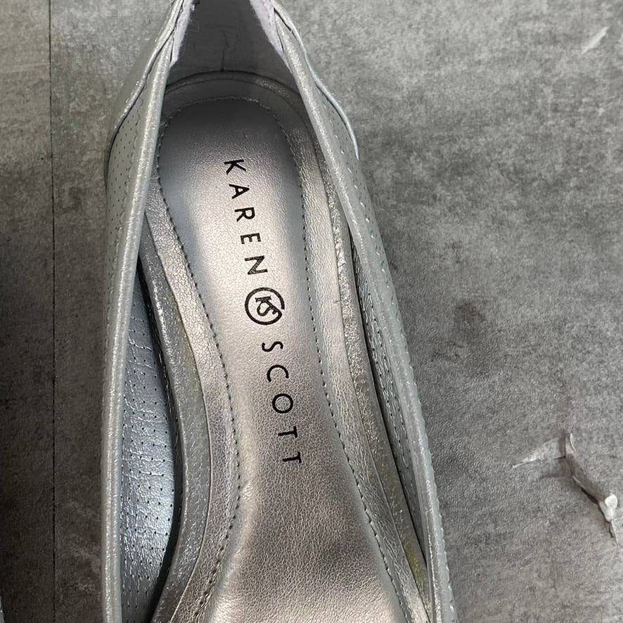 KAREN SCOTT Women's Silver Perforated Yaritza Open-Toe Wedge Slip-On Pumps SZ 5