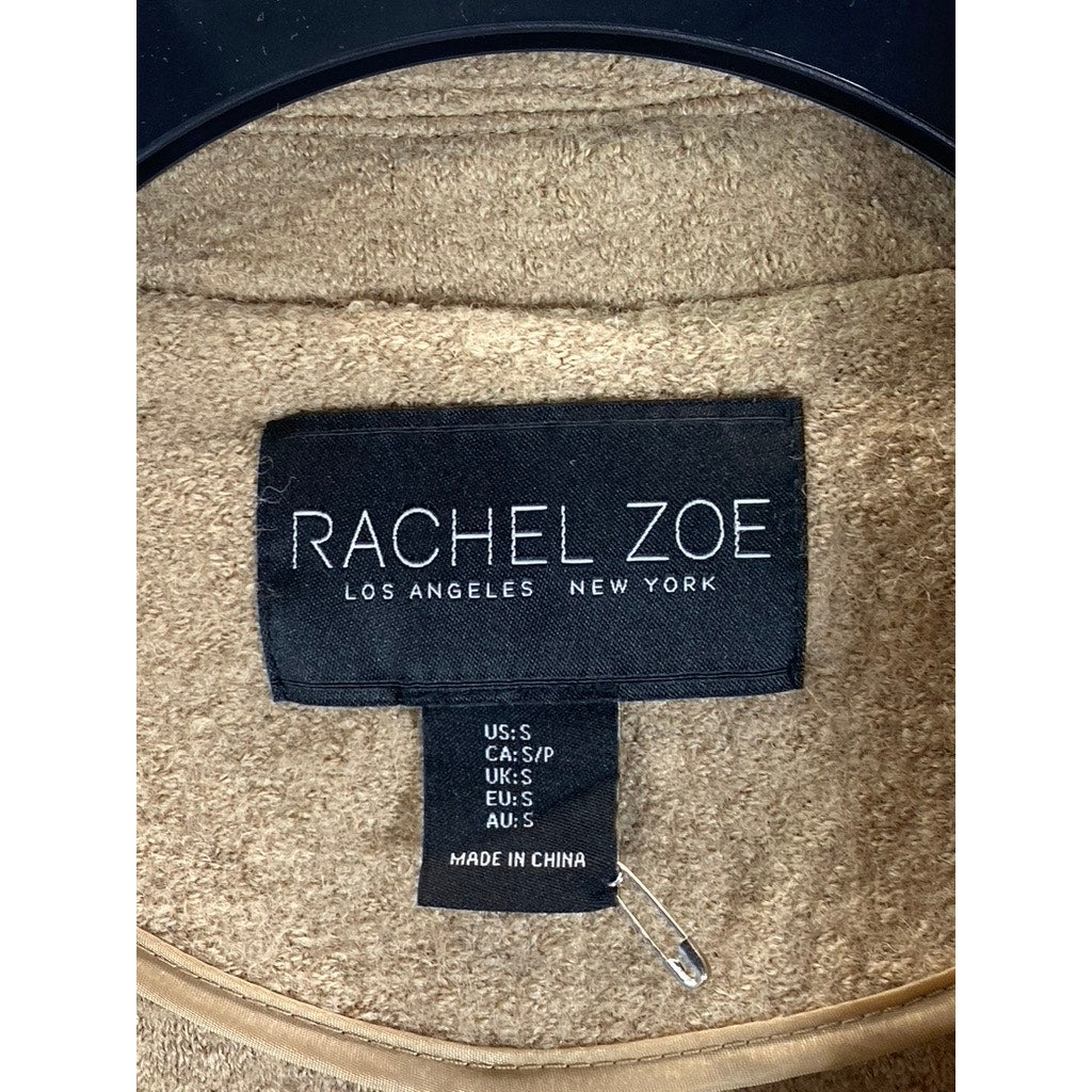 RACHEL ZOE Women's Tan One-Button Wool Blend Coat SZ S