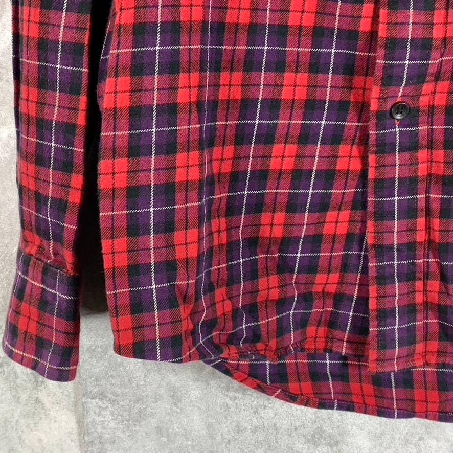 AUTHENTIC SHIRT Men's Red/Navy Flannel Button-Up Long Sleeve Cotton Shirt SZ M
