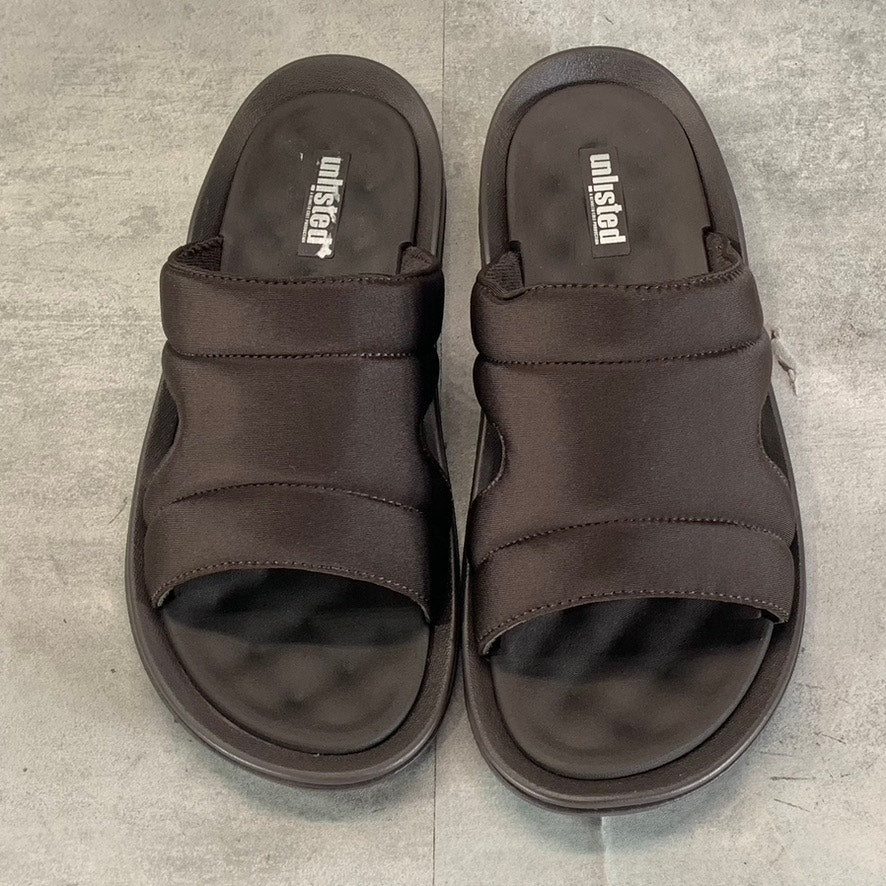 UNLISTED BY KENNETH COLE Men's Dark Brown Quinn Quilted Slide Sandals SZ 12/13