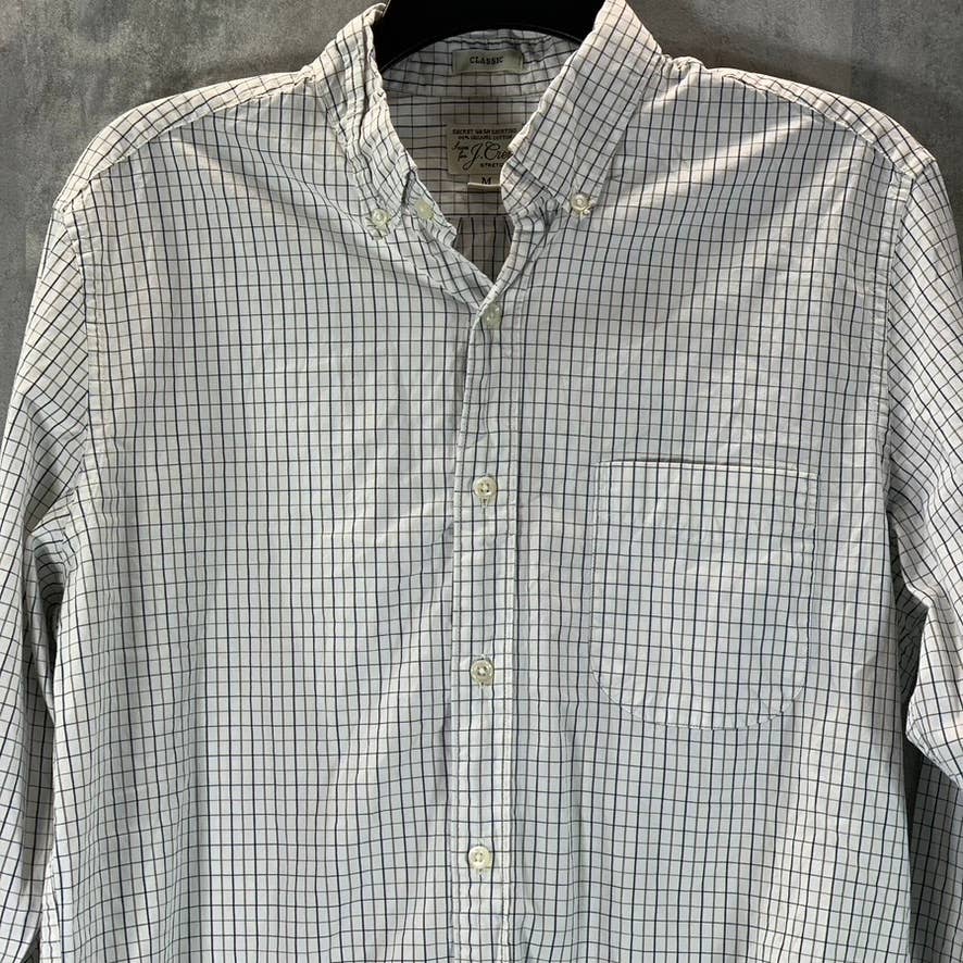 J.CREW Men's White Checkered Classic-Fit Secret Wash Button-Up Shirt SZ M