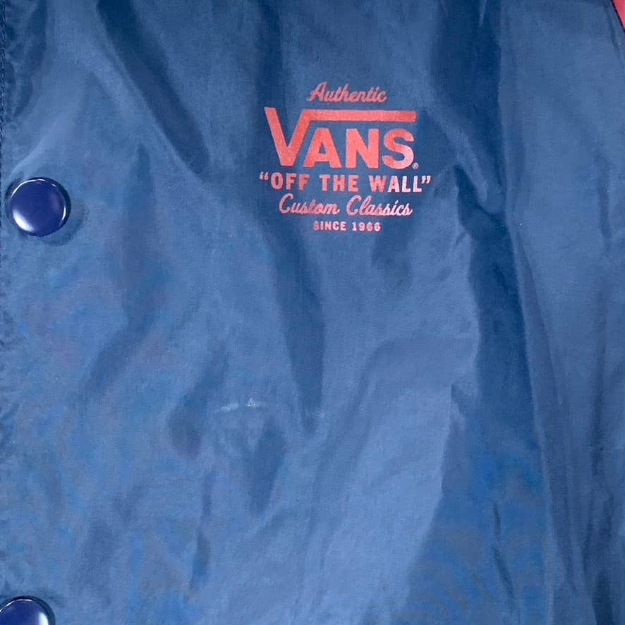 VANS Men's Navy/Burgundy Off The Wall Snap Button Windbreaker SZ M