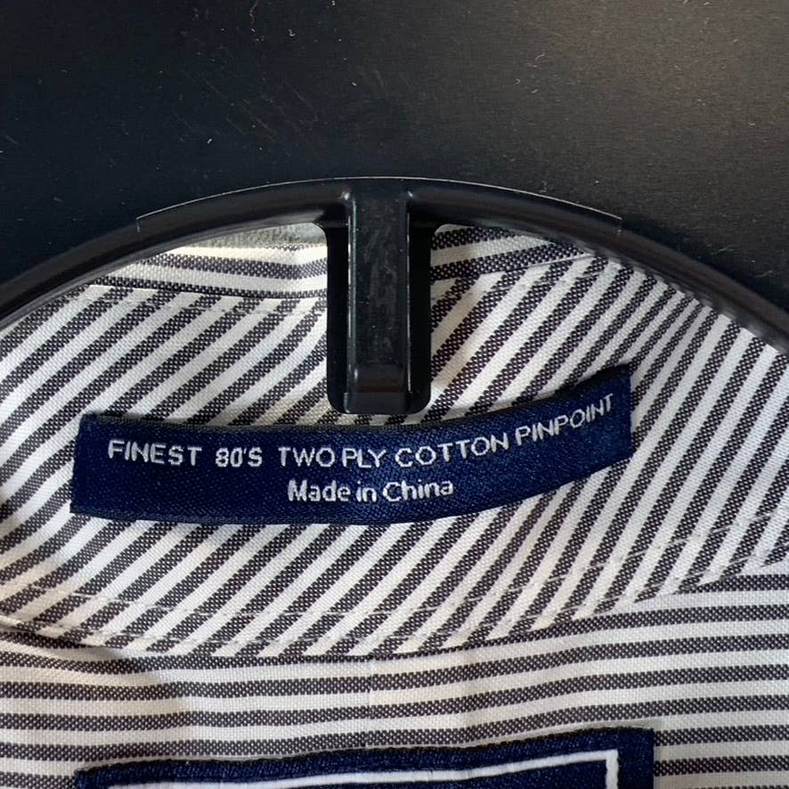 PAUL FREDRICK Men's Blue Pinstripe Button-Up Long-Sleeve Dress Shirt SZ 15.5-32