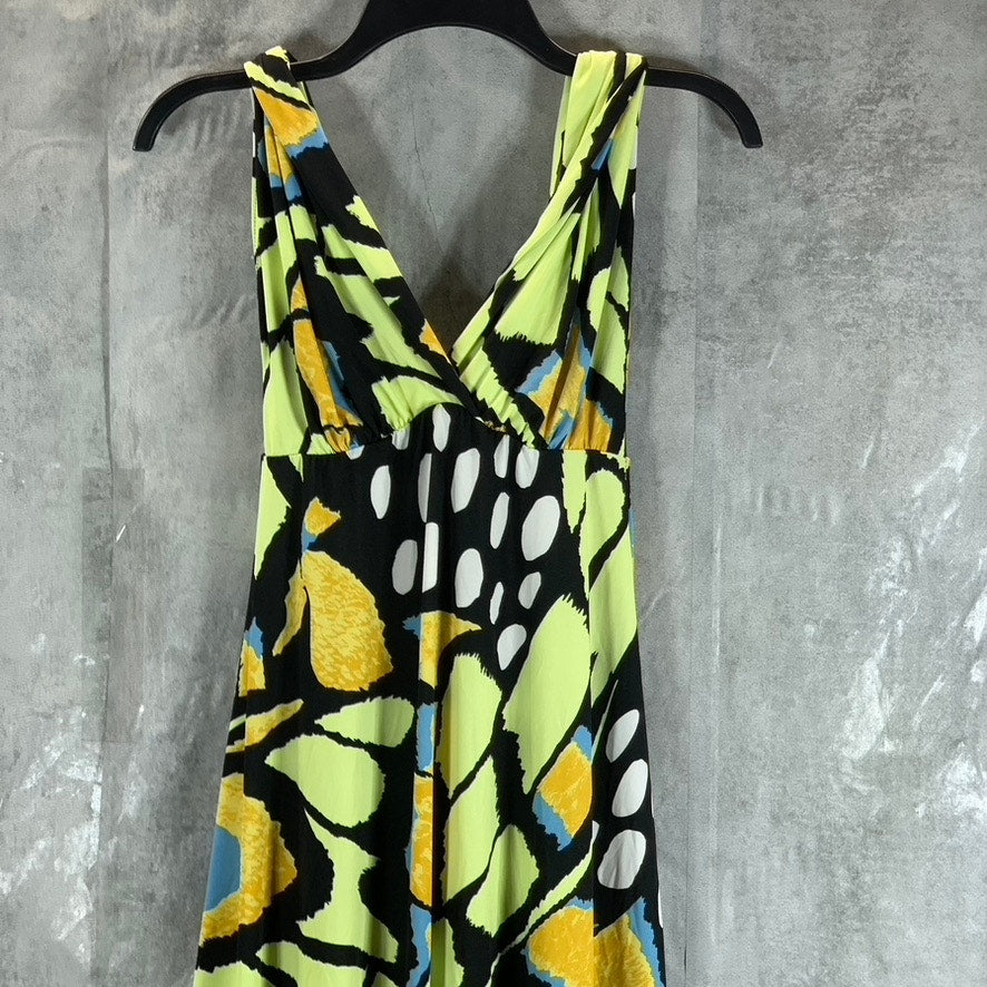 24SEVEN Comfort Apparel Women's Green Print Butterfly V-Neck Cap Sleeve Dress