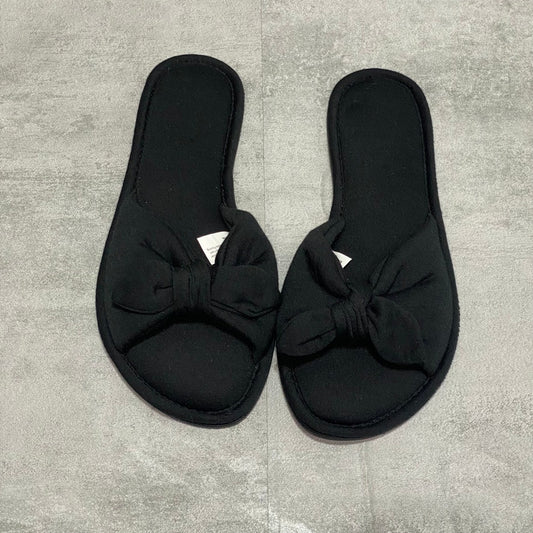 CHARTER CLUB Black Open-Toe Knot Bow Slippers SZ L(9-10)