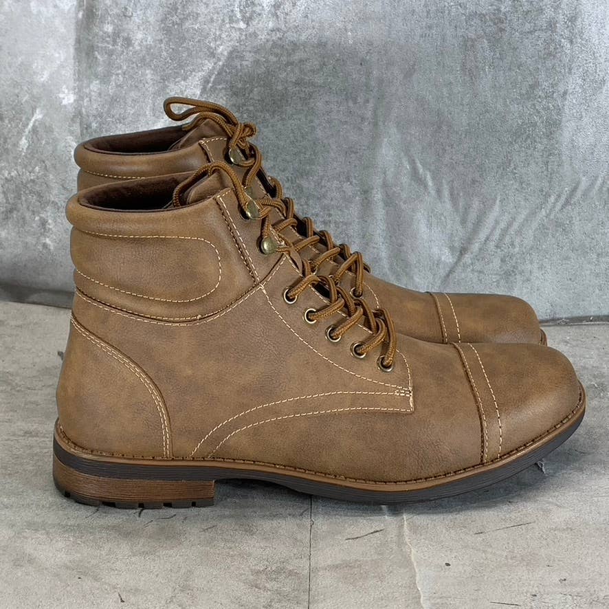 SUN+STONE Men's Brown Faux-Leather Baker Cap-Toe Lace-Up Boots SZ 11.5/12