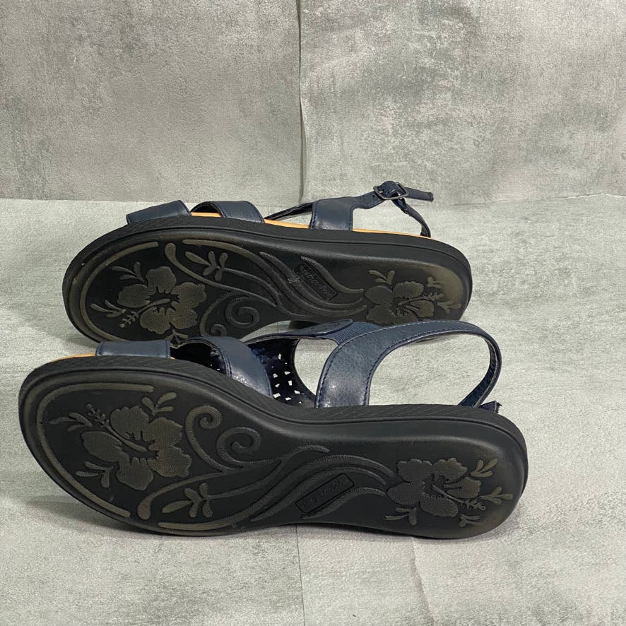 EASY STREET Navy Bolt Open Toe Slide Sandals SZ 7