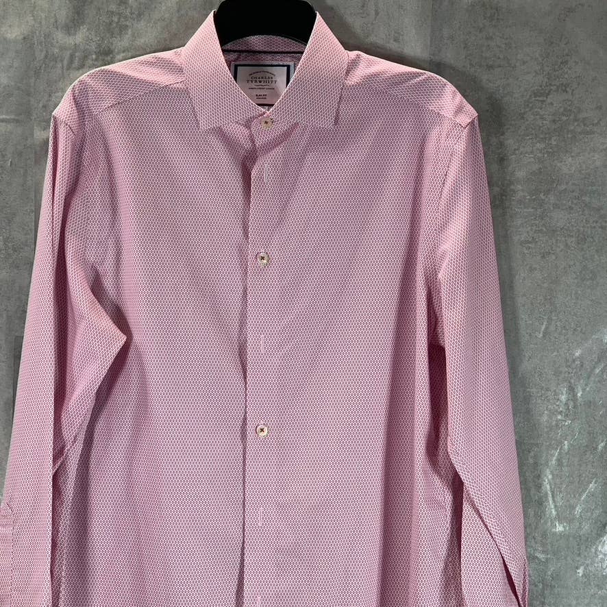 CHARLES TYRWHITT Men's Red Diamond Printed Non-Iron Slim-Fit Dress Shirt SZ 15.5