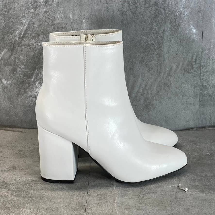 MADDEN GIRL Women's White Rivington Almond-Toe Block-Heel Ankle Boots SZ 7