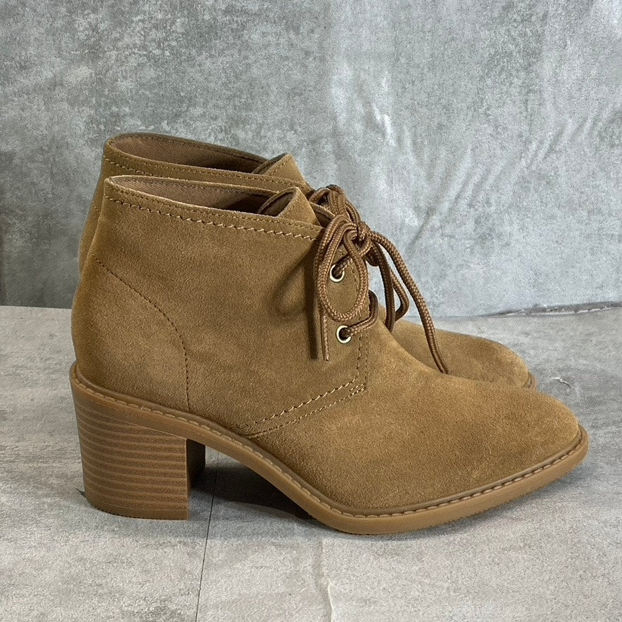 COLLECTION By CLARKS Women's Dark Khaki Suede Scene Laceboot Block-Heel Booties