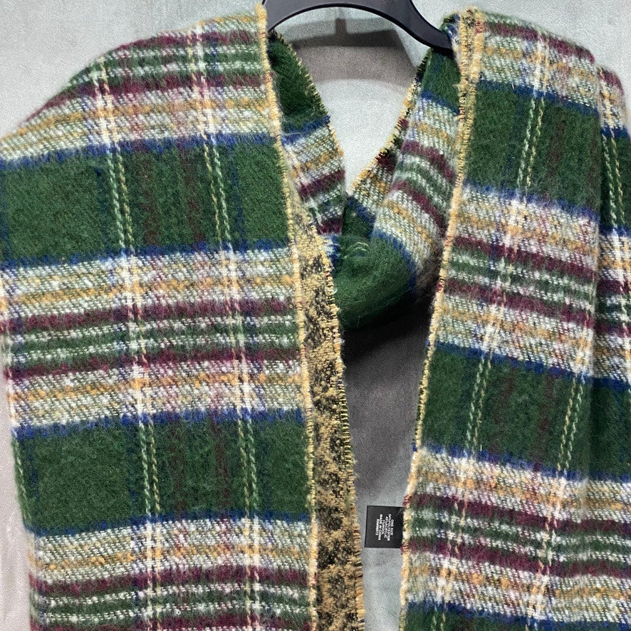 STEVE MADDEN Green Plaid & Animal Print Reversible Blanket Scarf OS