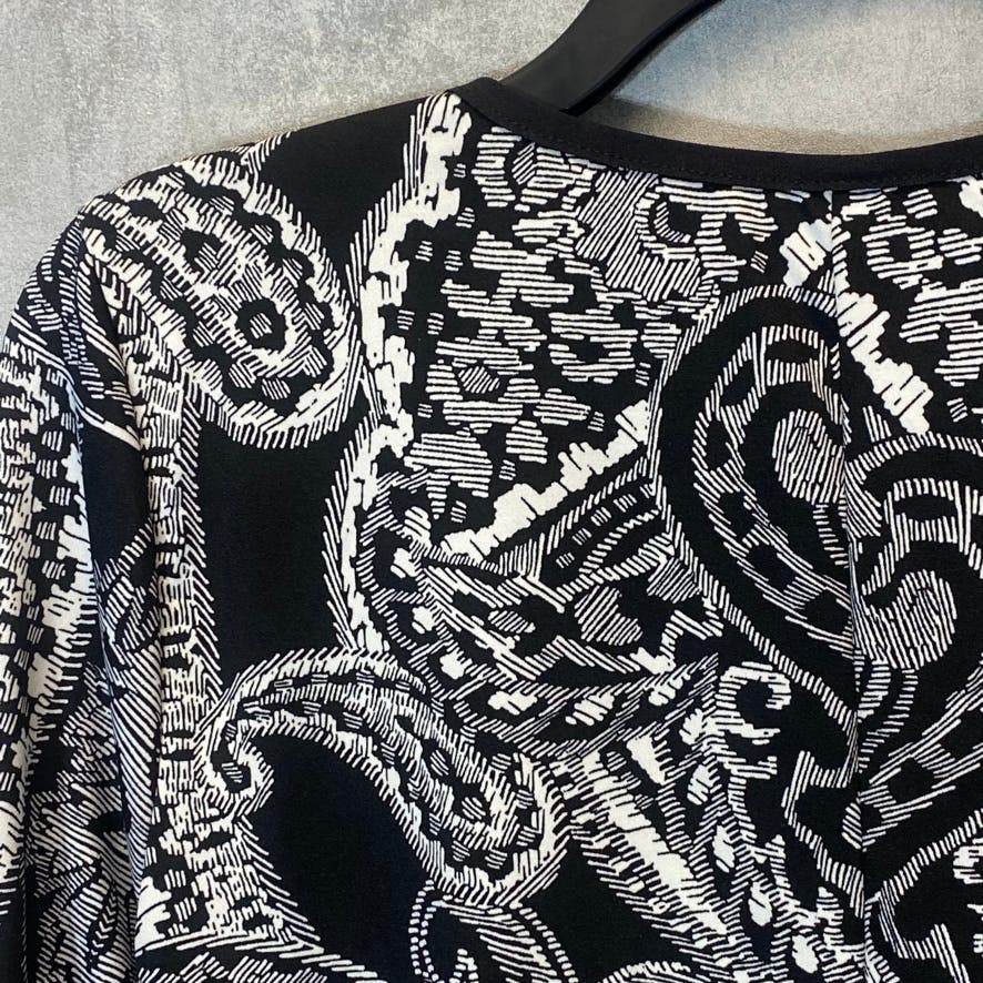 24/7 COMFORT APPAREL Women's Black Paisley Scoop Neck Long Sleeve Tunic Top SZ M