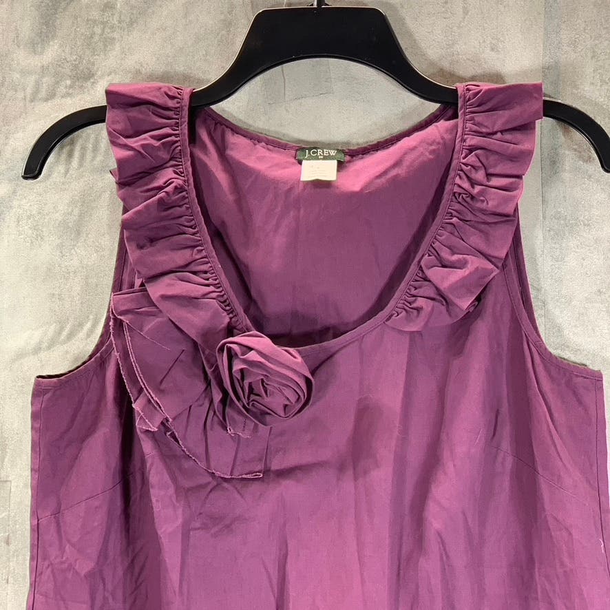 J.CREW Women's Plum Scoop Neck Rosette Ruffle Trim Sleeveless Top SZ 6