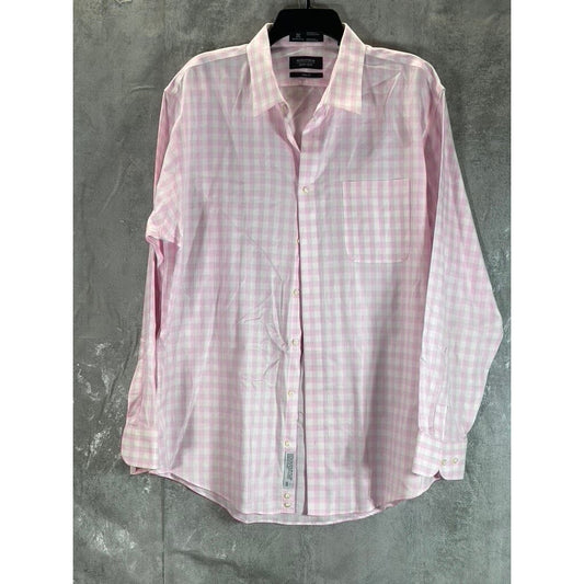 NORDSTROM MEN'S SHOP Men's Pink/White Mini Check Trim-Fit Dress Shirt SZ 17.5