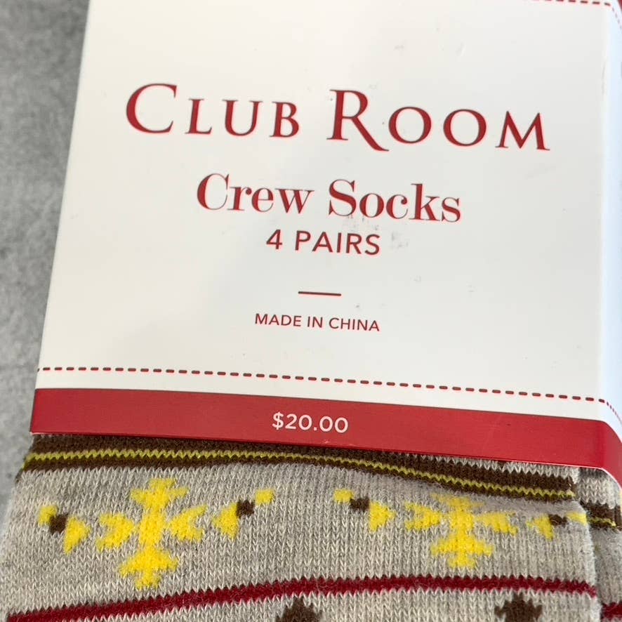 Club Room Men's Tan/Brown Holiday 4-Pack Crew Socks SZ 8-13