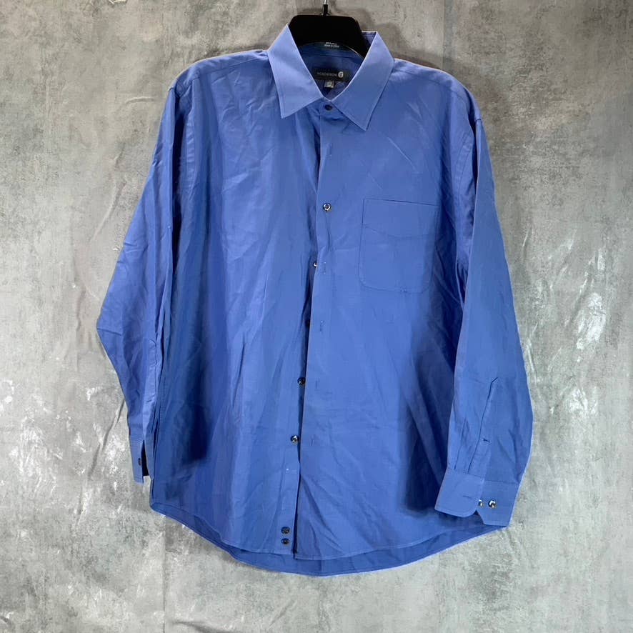 NORDSTROM Men's Blue Trim-Fit Button-Front Long-Sleeve Dress Shirt SZ 17 32/33