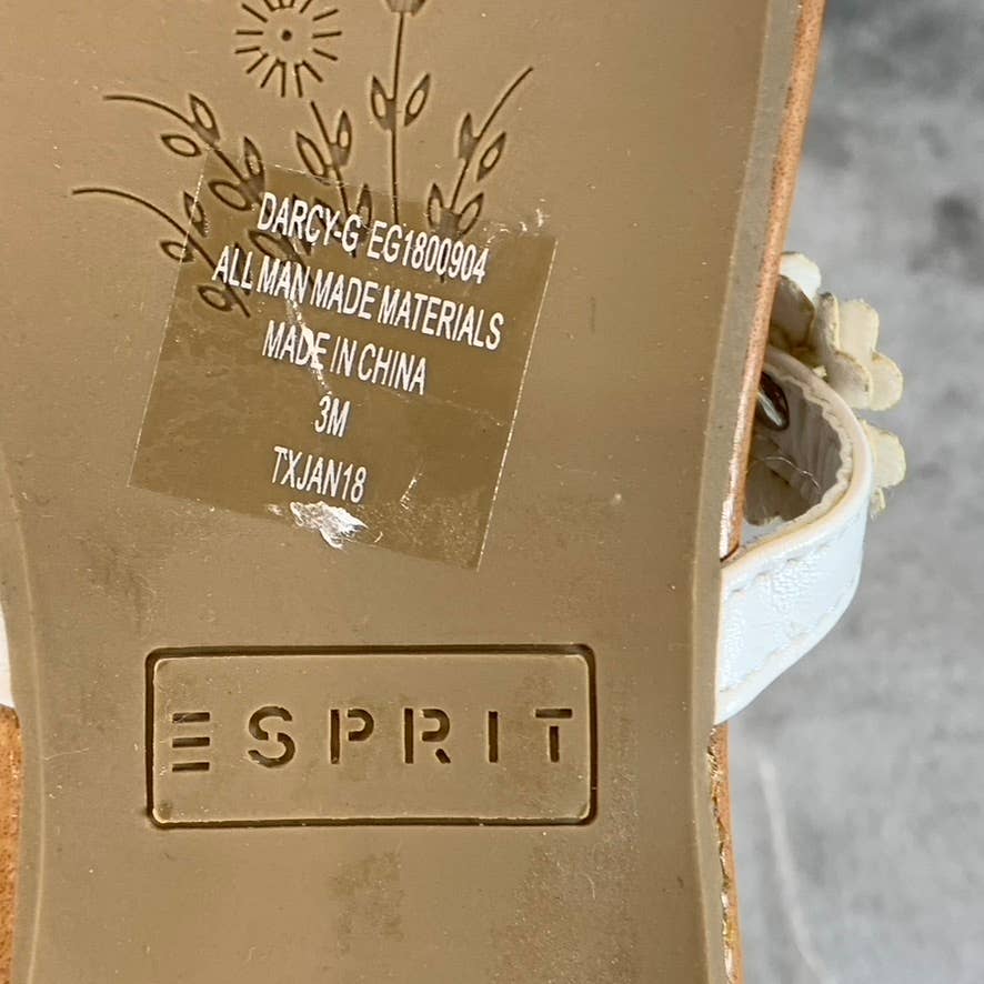 ESPRIT Girl's White Darcy-G Floral Strappy Back-Zip Flat Sandals SZ 3