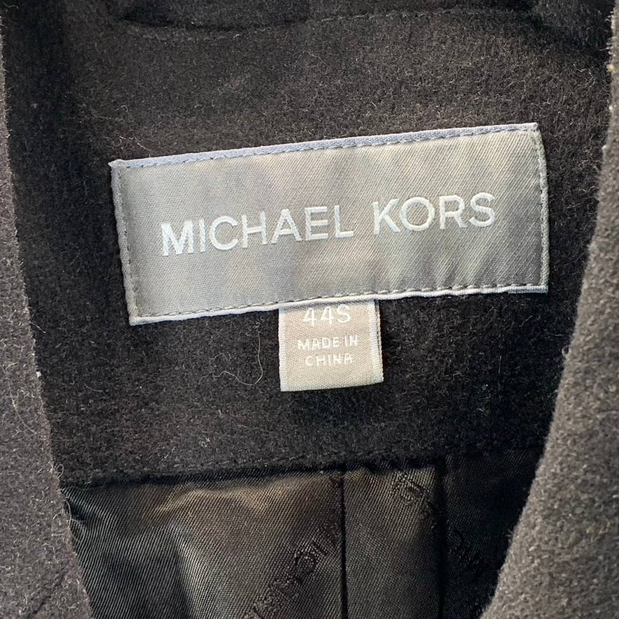 MICHAEL KORS Men's Black Classic-Fit Double Breasted Wool Blend Peacoat SZ 44S