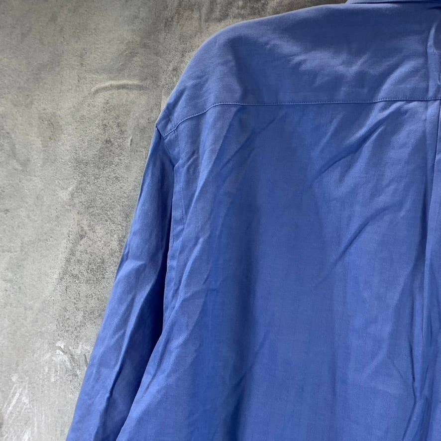 NORDSTROM Men's Blue Trim-Fit Button-Front Long-Sleeve Dress Shirt SZ 17 32/33