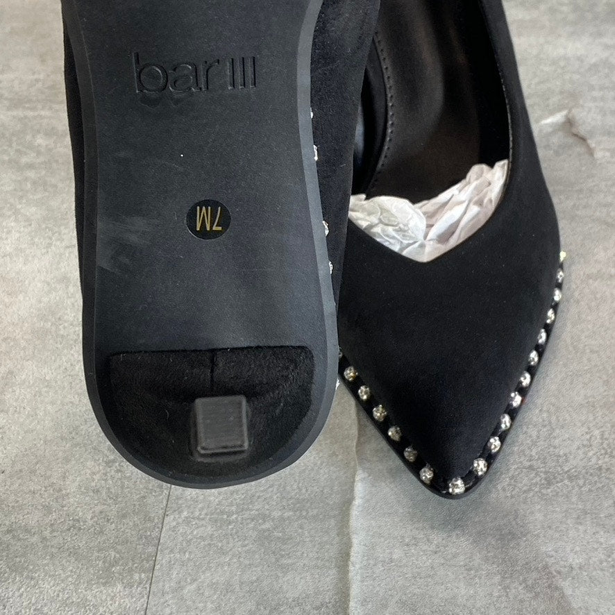 BAR III Women's Black Micro Binsa Ball-Chain Trim Pointed-Toe Pumps SZ 7