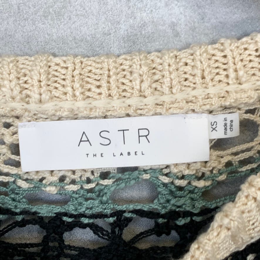 ASTR THE LABEL Tan Striped Jaded Crewneck Pullover Knitted Long Sleeve Sweater SZ XS