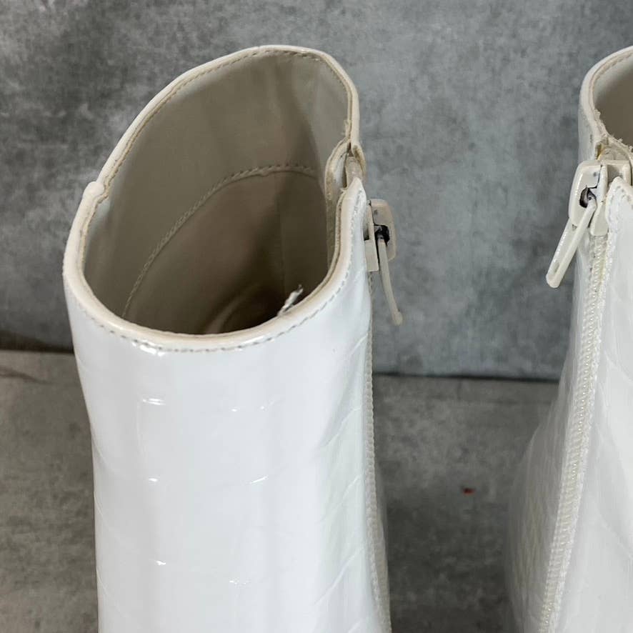 INC INTERNATIONAL Women's White Croc Dasha Square-Toe Block-Heel Boots SZ 9.5