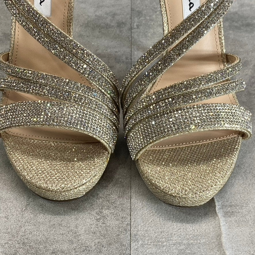 NINA Women's Soft Platino Dreamland Freyja Rhinestone Embellished Open-Toe Stiletto Sandals SZ 7.5