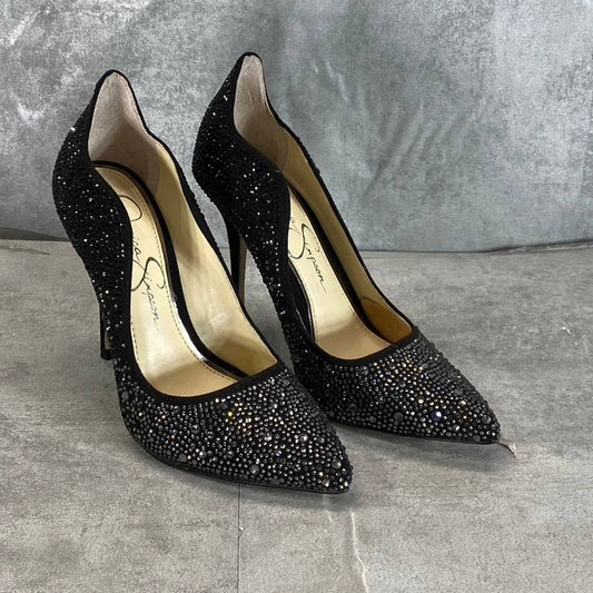 JESSICA SIMPSON Women's Black Wayva Rhinestone Pointed-Toe Pumps SZ 5.5