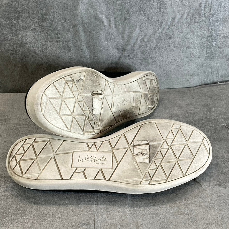 LIFESTRIDE Women's Black Fabric Ease Round-Toe Lace Detail Slip-On Mule Sneakers