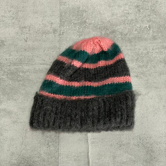 TOPSHOP Stripe Green/Pink Knit Beanie SZ OS