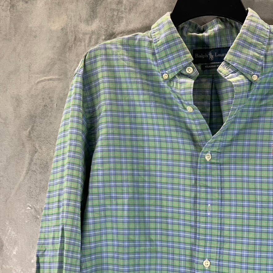 RALPH LAUREN Men's Green Plaid Classic-Fit Button-Up Long-Sleeve Shirt SZ M