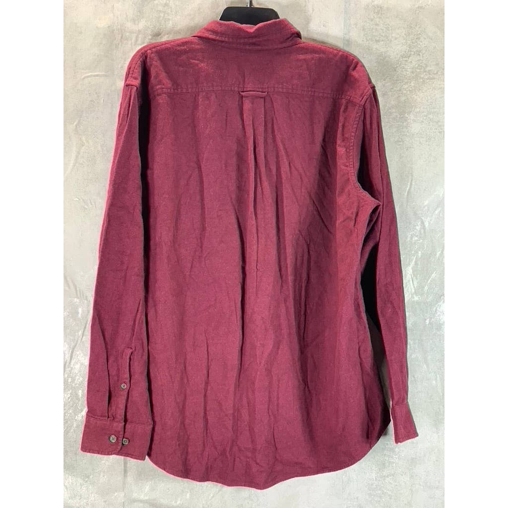 LANDS' END Men's Burgundy Traditional-Fit Long-Sleeve Button-Up Shirt SZ L