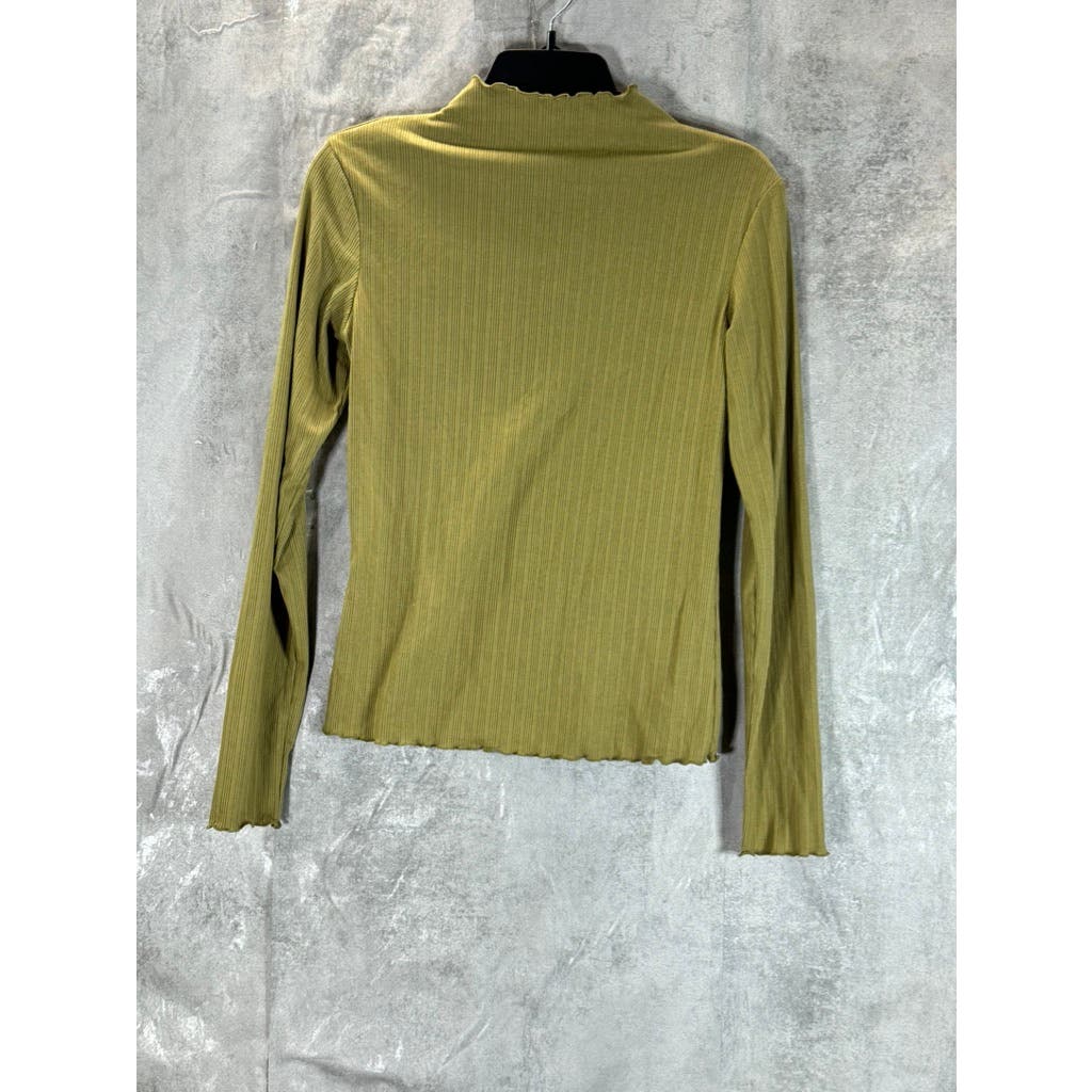 CIDER Women's Olive Green Ruffle Half Turtleneck Knitted Top SZ M (US6)