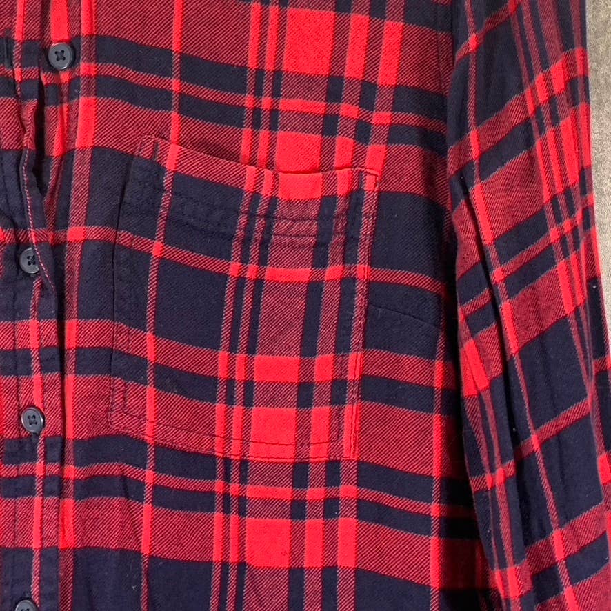 LUCKY BRAND Women's Red-Navy Plaid Classic-Fit Button-Up Shirt SZ S